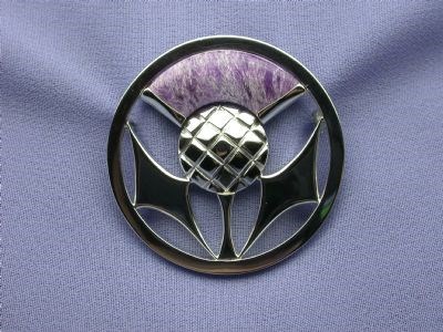 Sterling Silver and Charoite, Scottish Thistle Brooch